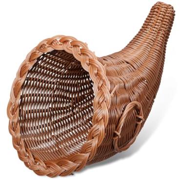 Imagem de POPETPOP Cestas de cornucópia para mesa de Ação de Graças – Cestas de vime decorativas multiuso para decoração de mesa de jantar de outono, decorações de Natal de Ação de Graças