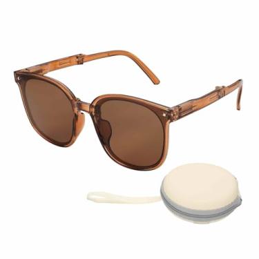 Imagem de HARFINGTON Óculos de sol para mulheres e homens, óculos de sol modernos dobráveis em policarbonato com caixa simples de proteção solar para dirigir, fazer compras e tirar fotos, marrom