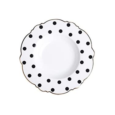 Imagem de Série Gold Edge de 28 cm Design Padrão de Pontos Cerâmica Salada/Massa/Fruta/Aperitivo/Pratos de Sobremesa Pratos de Natal Pratos de Jantar de Natal - Preto e Branco/Rosa e Branco (Cor: Preto + Branco