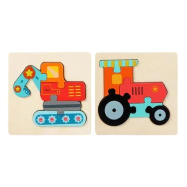 Imagem de Kit com 2 Quebra-Cabeças de Madeira para Crianças – Brinquedo Educativo e Divertido – Peças Coloridas que Estimulam Criatividade, Coordenação e Imaginação (Trator e Escavadeira)