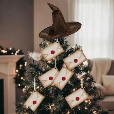 Imagem de Soulchen 12 peças com tema de envelope, decoração de festa, feiticeiro, enfeites de Natal, vintage, decoração de árvore de Natal, placa de pendurar em madeira para casa de fazenda, árvore de Natal