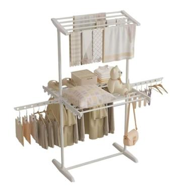 Imagem de Hhsdyl Varal de Roupas – Secador de Roupa Interior e Exterior, Cabide Dobrável, Suporte Suspenso, Prateleira para Roupas e Sapatos, Barra de Armazenamento de Roupa,White,Two story A