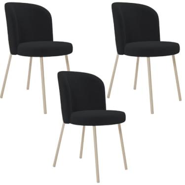 Imagem de Kit 03 Cadeiras Para Sala de Jantar Cozinha Estofada Gavi Arena L02 Bouclê Preto - Lyam Decor