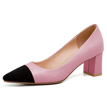 Imagem de Lutalica W Sapato feminino moderno bico fino sem cadarço confortável dois tons de salto alto grosso para escritório noite casamento, rosa, 38