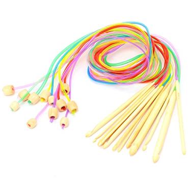 Imagem de Conjunto de gancho de crochê tunisiano Agulhas de tricô circulares de bambu carbonizado com miçangas para tapetes, cobertores, artesanato, 12 peças de 3,0 mm a 10,0 mm