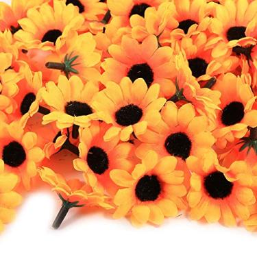 Imagem de YOUTHINK Cabeças de Flores Artificiais de Margarida Gerbera, Tecido Floral, Decoração Artesanal para Casamento e Festas, 4cm de Diâmetro, Azul Claro, 100 Peças (#2Girassol Amarelo)