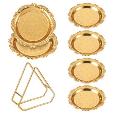Imagem de Handship 6 bandejas de exibição douradas planas e redondas para cosméticos, pratos de joias, suporte de frutas, doces, donuts, prato com suporte para copos, tampa de panela, suporte organizador para o