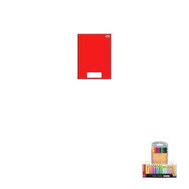 Imagem de Kit Caderno Brochura Capa Dura PEPPER Vermelho 80 Folhas + Caneta Point 88 Fineliner 10 Cores + Marca Texto Boss 15 Cores