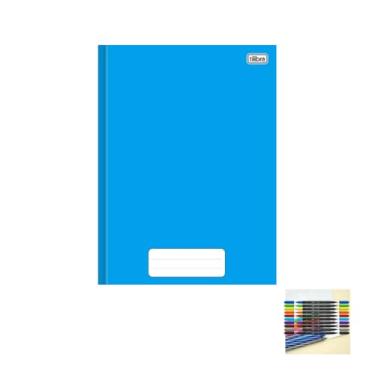 Imagem de Kit Caderno Brochura Capa Dura Pepper Azul 80 Folhas + Caneta Esferográfica Pote com 24 Unidades + Marcador Artístico Brush Dual Tip Com 10 Cores