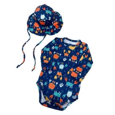 Imagem de Kit Body + Chapéu Bebê Proteção Solar Praia Piscina Verão - Fofotinhos
