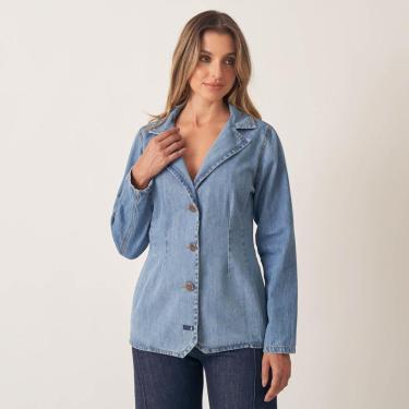 Imagem de Blazer Jeans Acinturado Com Pences Feminino-Feminino