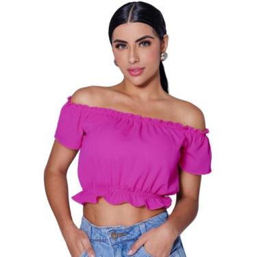 Imagem de Top cropped ciganinha ombro a ombro com bojo e forro tecido plano crep