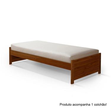 Imagem de Cama Solteiro Com Colchão Gabrieli Estrutura Reforçada Madeira Maciça Castanho