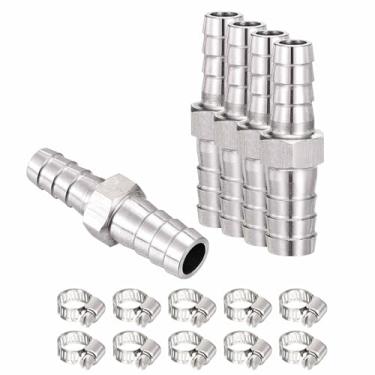 Imagem de HARFINGTON 5 peças de 3/20.3 cm a 1/10.2 cm 304 encaixe de farpa de aço inoxidável com 10 peças de braçadeira de aço inoxidável, emendador de metal para impressão 3D, compressor de ar, máquina CNC