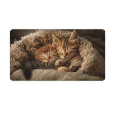 Imagem de FoRes Mouse pad engraçado gato dormindo fofo grande base de borracha antiderrapante tapete de mesa laptop acessórios de computador suprimentos bloco de escrita para escritório casa 40 x 75 cm