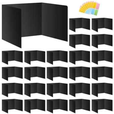 Imagem de Pacote com 24 divisórias pretas de mesa para estudantes, quadros de estudo de plástico à prova d'água, escudos de privacidade para exames duráveis, pastas de privacidade para sala de aula, material