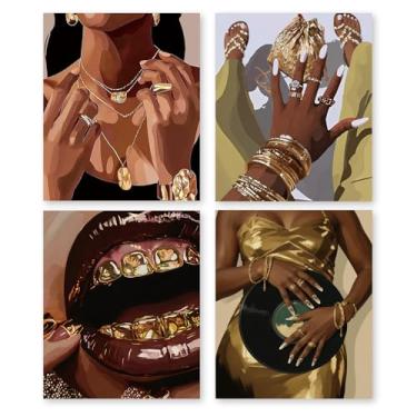 Imagem de RLTXBUK Pacote com 4 kits de arte vintage para mulheres negras e diamantes, presentes para mulheres negras e meninas, kits de arte para adultos e crianças iniciantes, presentes afro-americanos 24 x 29
