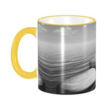 Imagem de Ourdovi Caneca de café expresso de cerâmica cinza Zen Stones, caneca de cerâmica revestida faça você mesmo, para café, sopa, chá, leite, latte, cacau quente, colorido divertido 340 g.