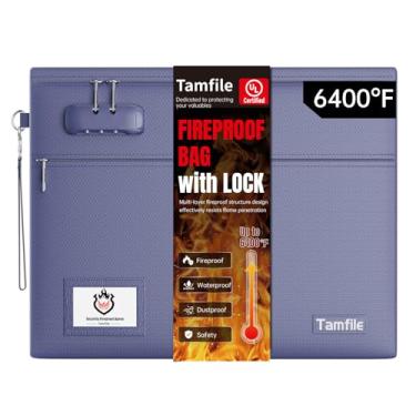 Imagem de Bolsa de documentos à prova de fogo de 3537 °C com fechadura, bolsa de dinheiro à prova de fogo de 36,8 x 29 cm, 2 bolsos com zíper para dinheiro, bolsa de dinheiro segura para incêndio, zíper para