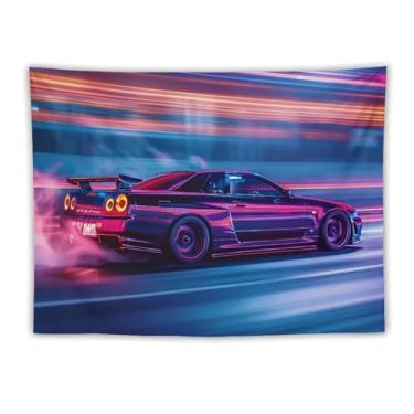 Imagem de HouLaiZhe Tapeçaria de carro trilho leve R34 Jdm esportes pendurar na parede quarto decoração de casa tapeçarias estética piquenique decoração de parede arte de parede para dormitório sala de estar