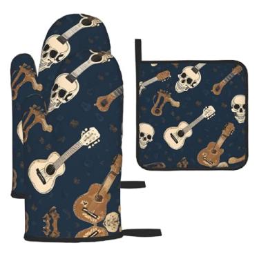 Imagem de Caveira mexicana – Conjunto de cozinha essencial com 3 peças, luvas e aderência para tampa, proteção para churrasco no forno, design de armazenamento suspenso.