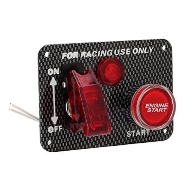 Imagem de Garosa Kit de Painel de Interruptor de Ignição 12V 40A Fibra de Carbono Estilo Corrida Botão de Partida do Motor Universal para Carro Caminhão Barco Painel de Interruptor de Liga de Alumínio Com