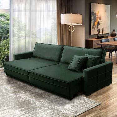 Imagem de Sofá Cama Retrátil e Reclinável 2,50m com Molas Karen Veludo Verde Ado