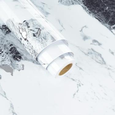 Imagem de Wallderful Papel de contato de mármore branco cinza removível papel de parede de mármore brilhante prateado descascar e colar bancadas adesivo de mármore autoadesivo para cozinha backsplash banheiro