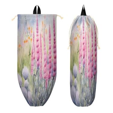 Imagem de xigua Suporte de parede para saco de plástico de flores em aquarela com cordão, 1 pacote, organizador de sacolas de compras reutilizáveis, decoração para bolsas, meias, roupas íntimas e gravatas