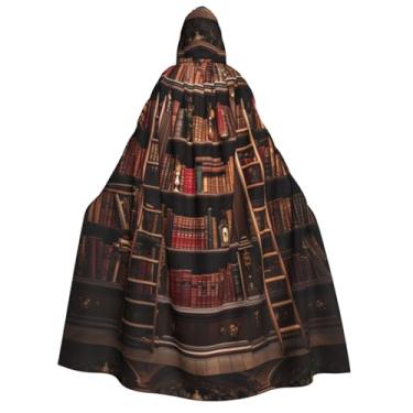 Imagem de SKKNT Library Bookshelf Print Unisex Hooded Cloak Costume Women Men Vampire Halloween Cosplay Carnival Theme Party