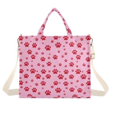 Imagem de Burbuja Sacola feminina com estampa de pata vermelha, bolsa tiracolo de veludo cotelê para compras, trabalho, viagens