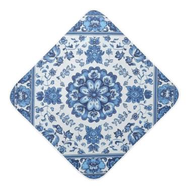Imagem de STAYTOP Toalhas de bebê com capuz de musselina de flor de cerâmica branca azul, toalha de banho super macia, toalhas de banho absorventes para banho recém-nascido unissex 89 x 89 cm