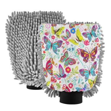 Imagem de STAYTOP Lindas luvas de lavagem de carro de borboleta, 2 peças, luvas de microfibra de chenille, sem arranhões, panos de esponja de lavagem ultra absorventes para carros, limpeza doméstica - M