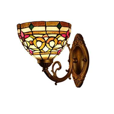 Imagem de Luminária de parede vintage estilo Tiffany de 8 polegadas, feita à mão com vitrais, com espelho frontal, ideal para quarto, sala de estar, corredor e varanda, soquete E27, A.
