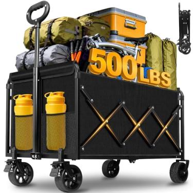 Imagem de Carrinhos dobráveis e resistentes, 226 kg, dobrável, com rodas e freios, grande carrinho dobrável para acampamento, piquenique, praia, mercearia, esportes, compras