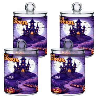 Imagem de STAYTOP 2 frascos de boticário com dispensador Qtip para banheiro com etiquetas – Recipiente de armazenamento Qtip de plástico transparente para bola de algodão, cotonete, grão de café - castelo de