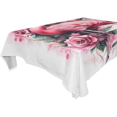 Imagem de Burbuja Toalha de mesa de rosas flamingo, toalha de mesa retangular, anti-rugas, grossa para decoração de jantar, cozinha, festa, 152 x 228 cm