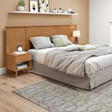 Imagem de Cabeceira Regulável Painel Ripado Pés Palito em Madeira Like - Móveis 