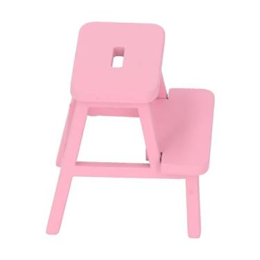 Imagem de aqxreight 1:12 Banqueta Em Miniatura de Madeira Com 4 Pernas e 2 Degraus Linda Casa de Bonecas Banquinho para Decoração de Casa de Bonecas Rosa Perfeito para Fazer Móveis Com Quatro Bancos para de