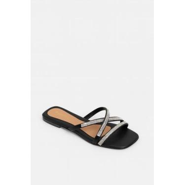 Imagem de Sandália Rasteira Feminina Tiras De Strass Cruzado Casual 04 - Femmy, 