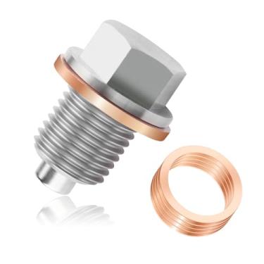 Imagem de Plugue de drenagem de óleo magnético M12 x 1,5 e 5 peças de junta de dreno de óleo, substituição de plugue de drenagem de óleo de motor de aço inoxidável OEM #58030021000, 420241700, compatível com