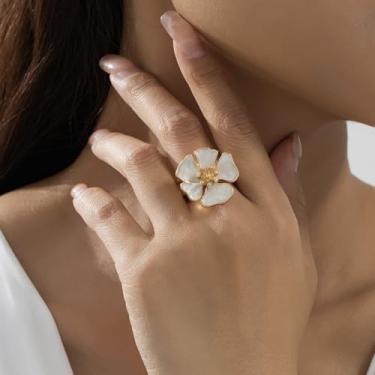 Imagem de Anéis de ouro grossos para mulheres, anéis empilháveis, anéis de noivado, joias, Medium, Latão, Sem pedra preciosa