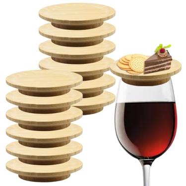 Imagem de Cionyce 12 peças de topos de charcutaria de taça de vinho de 10 cm, pratos de aperitivo de uso duplo para servir em festas, mini tábuas de bambu perfeitas para casamentos, reuniões de férias e