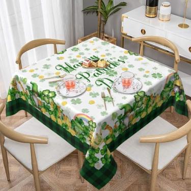 Imagem de Toalha de mesa Happy St. Patrick's Day 152 x 152 cm quadrada verde gnomo toalha de mesa primavera irlandesa à prova de poeira à prova de derramamento capas de mesa rústicas para casa de fazenda, festa