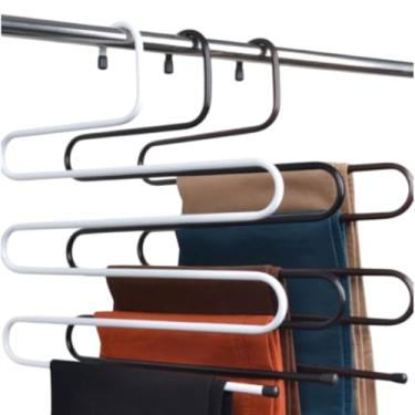 Imagem de Kit 2 Cabides Aço Multifuncional Organizador, Reforçado para Calças, Saias e Bermudas, 5 Divisórias