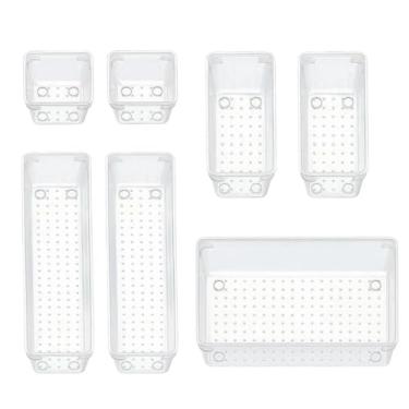 Imagem de Organizador de Gaveta em Acrílico Transparente, 7 Peças de Tamanhos Variados, Material Durável para Joias, Maquiagem e Eletrônicos