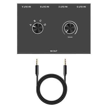Imagem de CHICHIYANG Interruptor de áudio durável Plug and Play de 4 portas de 3,5 mm 1x4/4x1 comutador bidirecional de áudio
