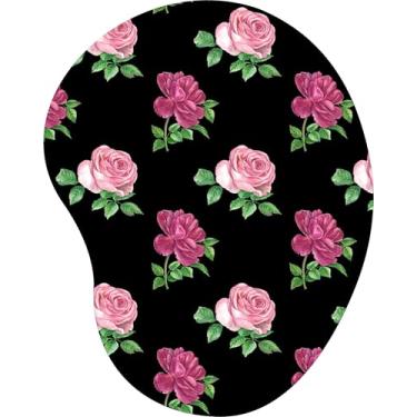 Imagem de Mouse Pad Ergonômico Gota Rosas Cor de Rosa Fundo Preto