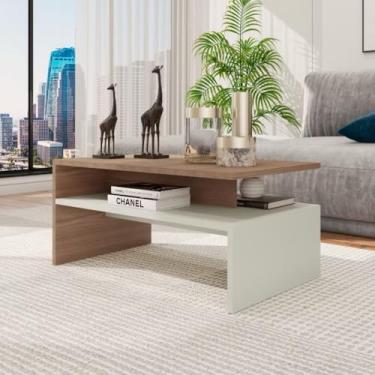 Imagem de Mesa de Centro Premium 2 Andares – Off White com Freijó | Decoração Elegante para Sala