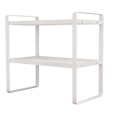 Imagem de Organizador de estante de mesa, suporte de armazenamento moderno de 2 níveis | Prateleira organizadora de mesa de 2 camadas | para casa, quarto, armário de cozinha, despensa, bancada, escritório